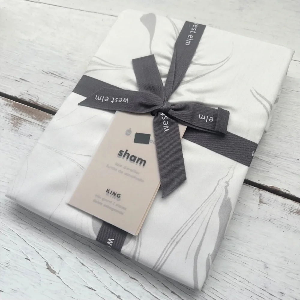 NWT 1 West Elm Tencel Feathered Marble KING Sham Pillow Cover Frost Gray Grey PB